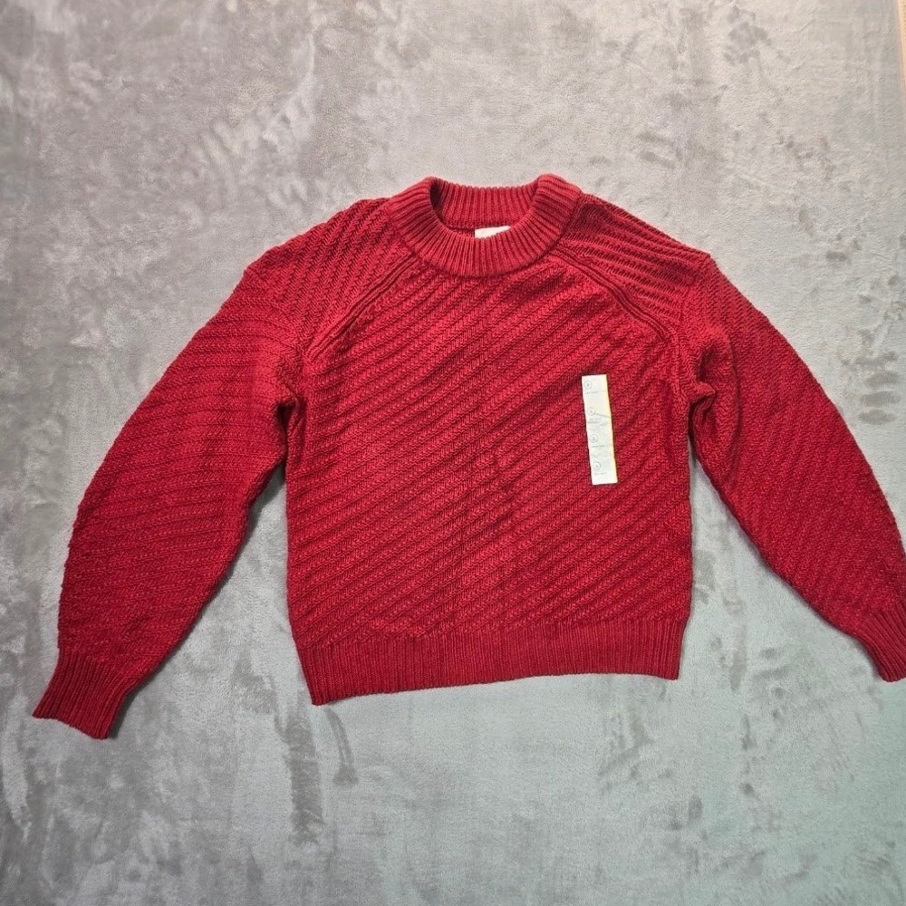 Universal Thread Red Diagonal Textured Knit Crewneck Sweater NWT Womens Small